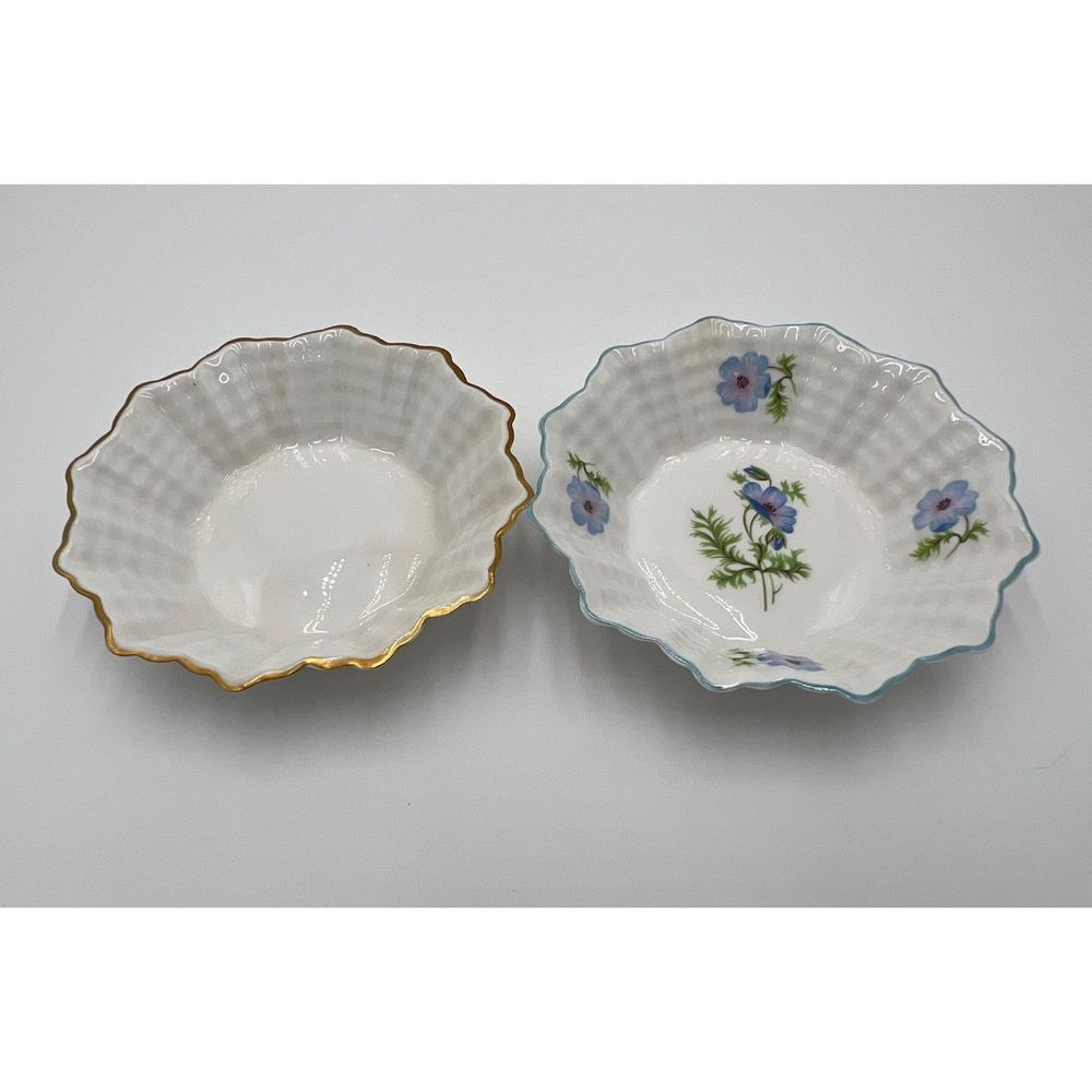 Shelley England Nut Mint Trinket Dishes‎ English Bone China Blue Poppy